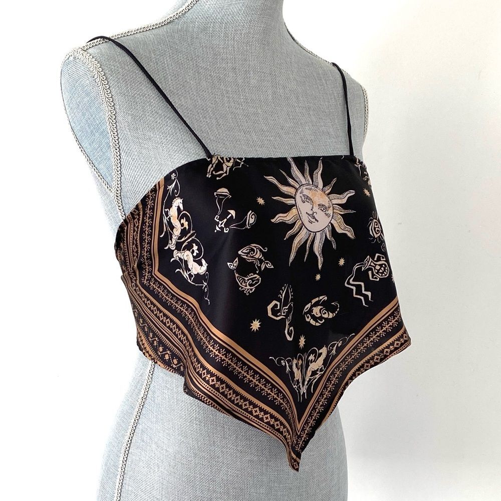 Source Unknown Black & Brown Celestial Bandana Handkerchief Cami
